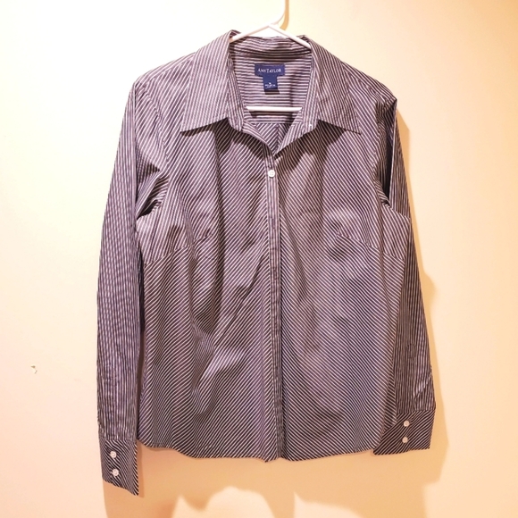 Ann Taylor Stripe button-down long Sleeves shirt size 14 - Picture 1 of 10